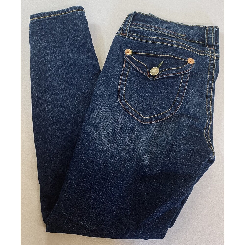 Seven 7 Womens Medium Wash Flap Pockets Denim Blue Jean Leggings Size 8